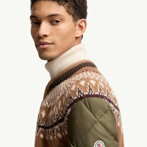 Padded Geometric Wool Blend Cardigan