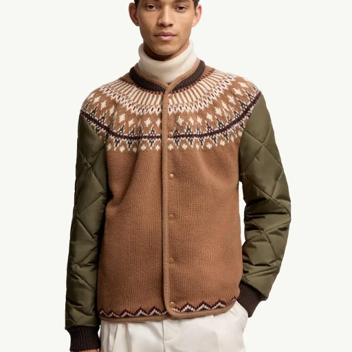 Padded Geometric Wool Blend Cardigan