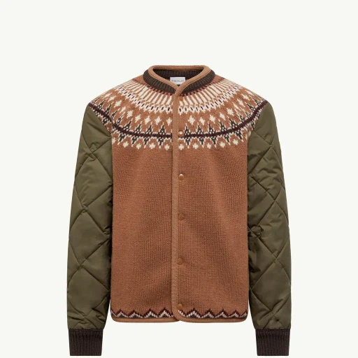 Padded Geometric Wool Blend Cardigan