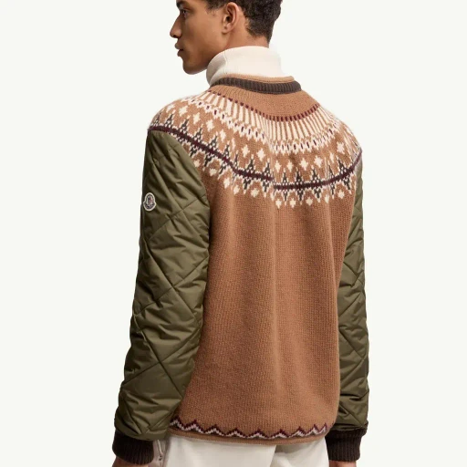 Padded Geometric Wool Blend Cardigan