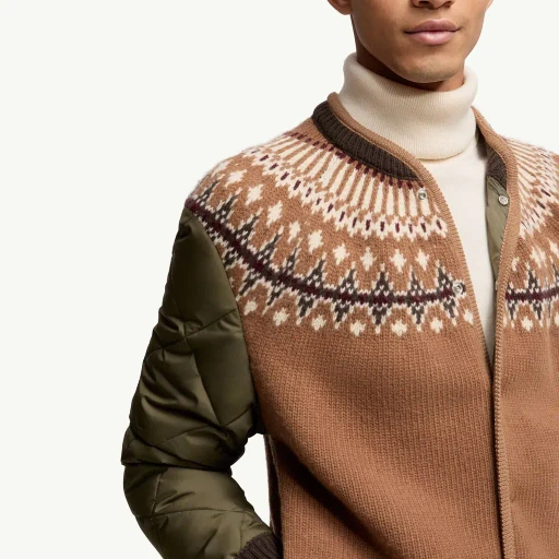 Padded Geometric Wool Blend Cardigan