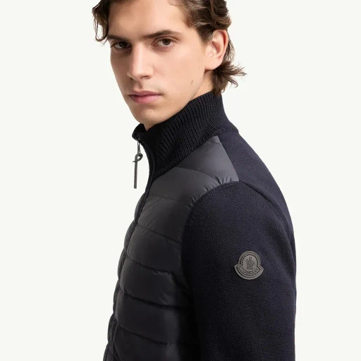 Padded Zip-Up Wool Cardigan