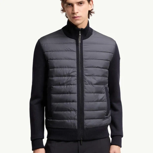 Padded Zip-Up Wool Cardigan