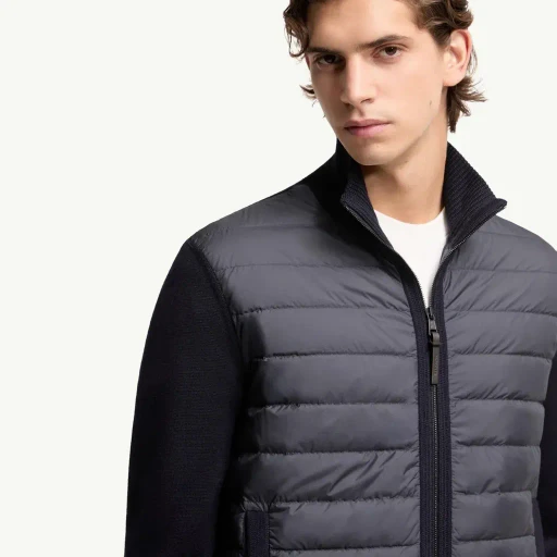 Padded Zip-Up Wool Cardigan