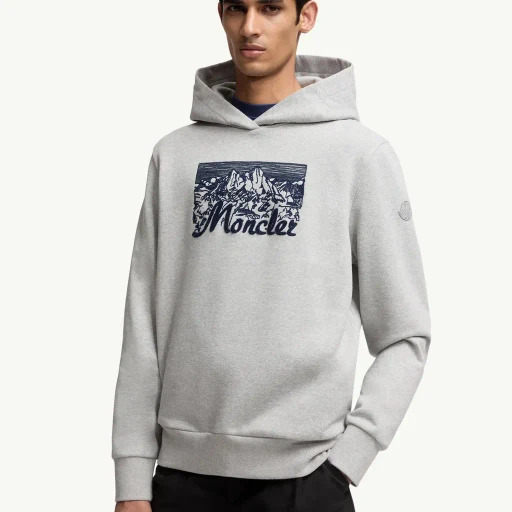 Embroidered Mountain Logo Cotton Hoodie