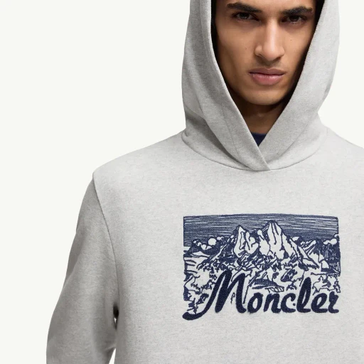 Embroidered Mountain Logo Cotton Hoodie