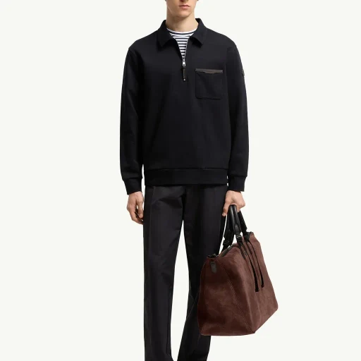 Leather Logo Cotton Blend Half-Zip Sweatshirt