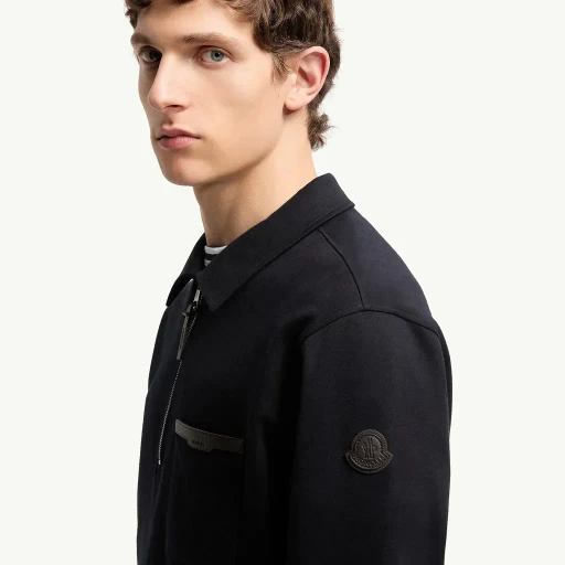 Leather Logo Cotton Blend Half-Zip Sweatshirt
