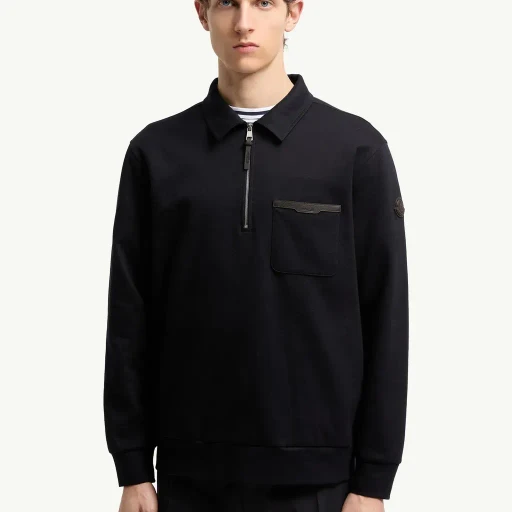 Leather Logo Cotton Blend Half-Zip Sweatshirt
