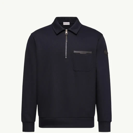 Leather Logo Cotton Blend Half-Zip Sweatshirt