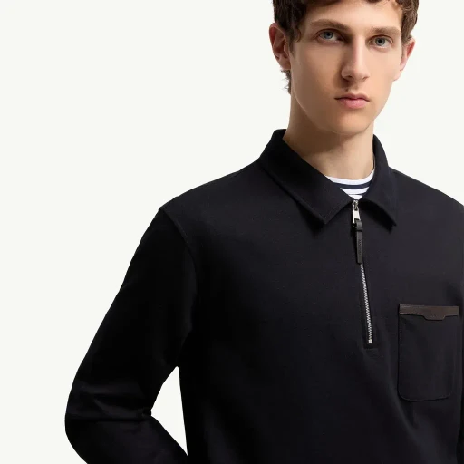 Leather Logo Cotton Blend Half-Zip Sweatshirt