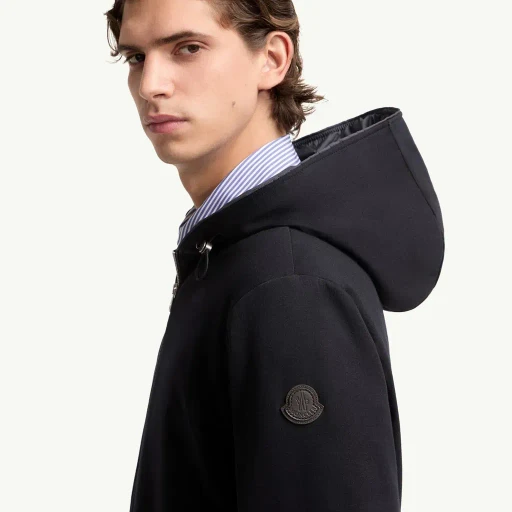 Leather Logo Cotton Blend Zip-Up Hoodie