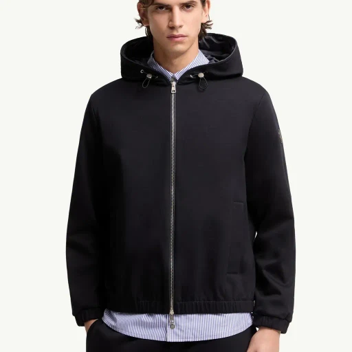 Leather Logo Cotton Blend Zip-Up Hoodie