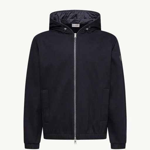 Leather Logo Cotton Blend Zip-Up Hoodie
