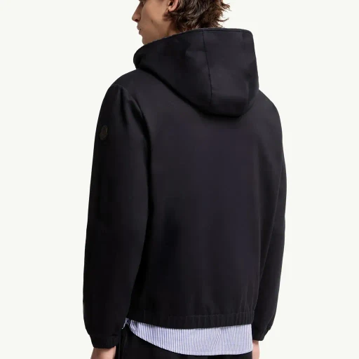 Leather Logo Cotton Blend Zip-Up Hoodie