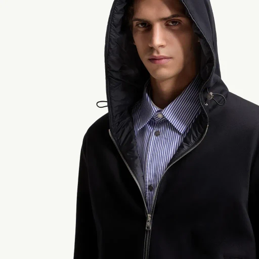 Leather Logo Cotton Blend Zip-Up Hoodie
