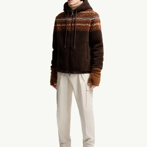 Geometric Jacquard Wool Blend Hoodie