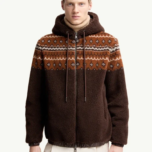 Geometric Jacquard Wool Blend Hoodie