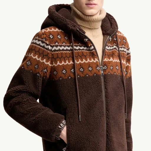 Geometric Jacquard Wool Blend Hoodie