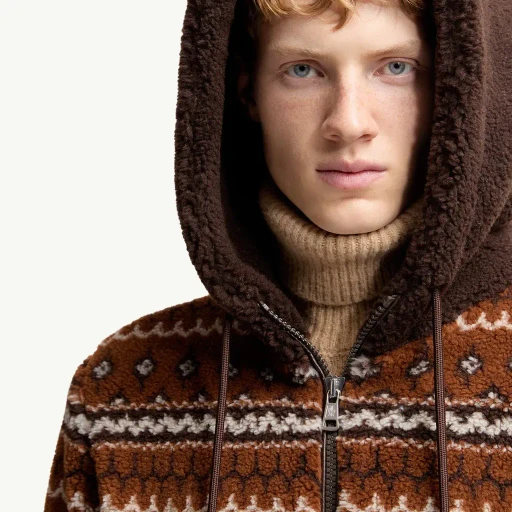 Geometric Jacquard Wool Blend Hoodie