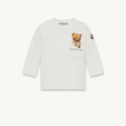Teddy Bear Motif Cotton T-Shirt With Pocket