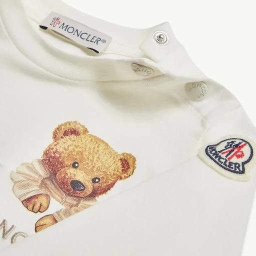 Teddy Bear Motif Cotton T-Shirt With Pocket