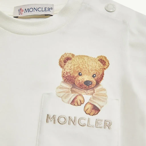Teddy Bear Motif Cotton T-Shirt With Pocket