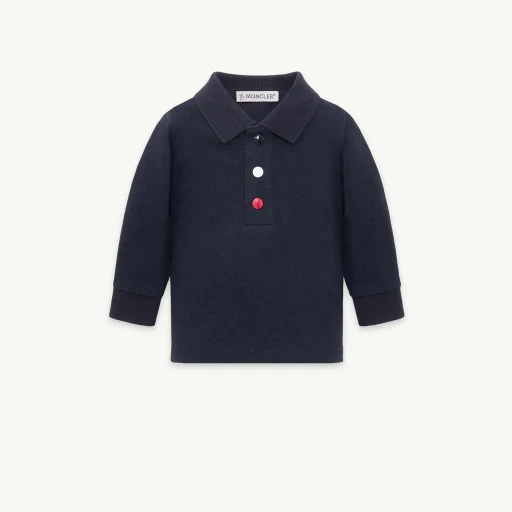 Tricolour Cotton Piquet Long Sleeve Polo Shirt