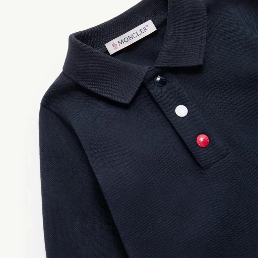 Tricolour Cotton Piquet Long Sleeve Polo Shirt