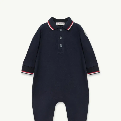 Tricolour-Trimmed Cotton Piquet Baby Grow