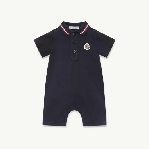 Tricolour-Trimmed Cotton Piquet Baby Romper