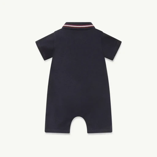 Tricolour-Trimmed Cotton Piquet Baby Romper