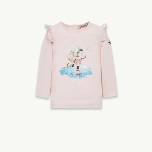 Teddy Bear Motif Long Sleeve Cotton T-Shirt