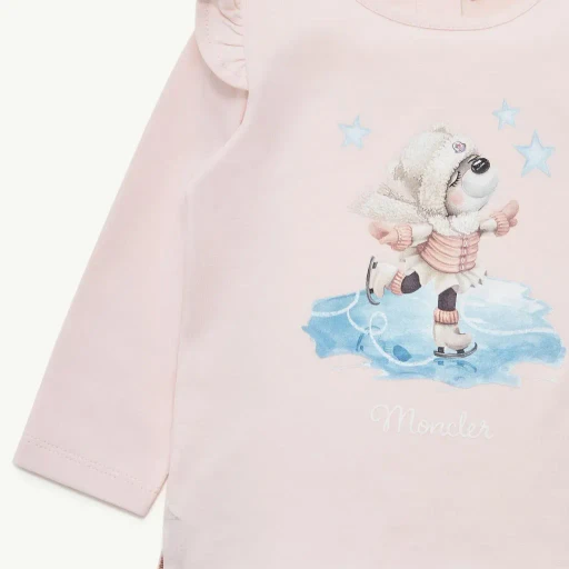 Teddy Bear Motif Long Sleeve Cotton T-Shirt