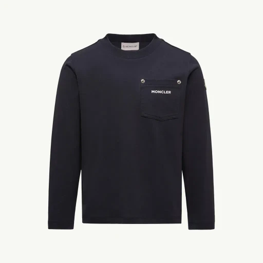 Logo Long Sleeve Cotton T-Shirt With Pocket