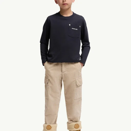 Logo Long Sleeve Cotton T-Shirt With Pocket