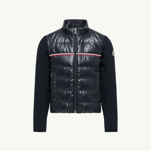 Tricolour Padded Cotton Zip-Up Cardigan