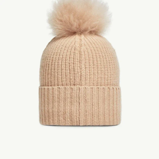 Wool Beanie With Shearling Pom Pom