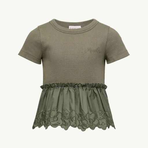 Embroidered Flowers Pleated T-Shirt