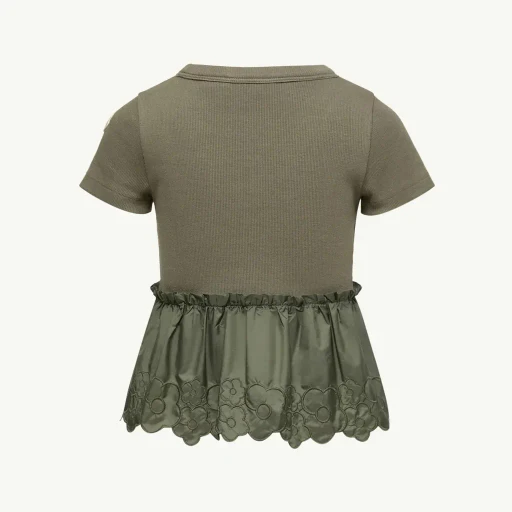 Embroidered Flowers Pleated T-Shirt