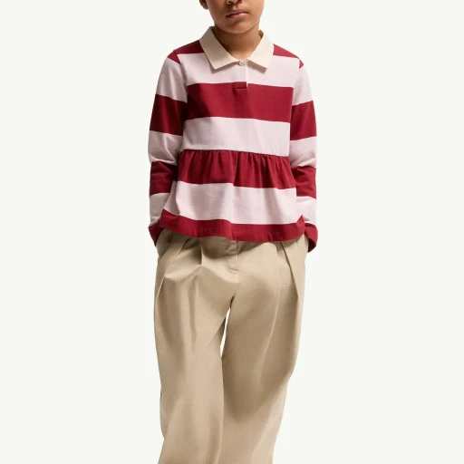 Striped Long Sleeve Cotton Polo Shirt