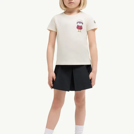 Teddy Bear Motif Cotton T-Shirt
