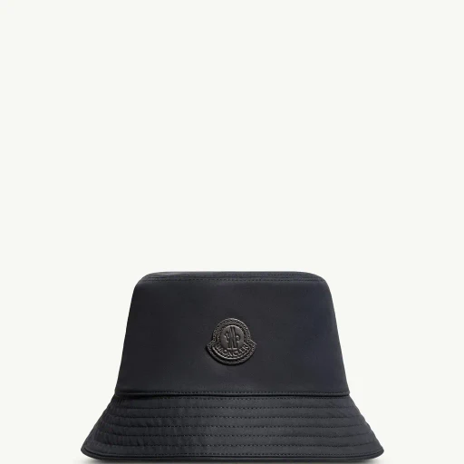 Leather Logo Cotton Blend Bucket Hat