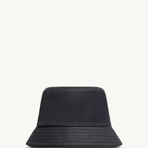 Leather Logo Cotton Blend Bucket Hat