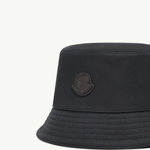 Leather Logo Cotton Blend Bucket Hat