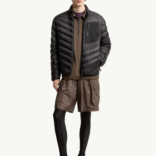 Mackinac Diagonal-Quilted Down Biker Jacket
