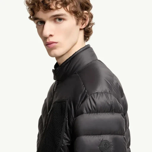 Mackinac Diagonal-Quilted Down Biker Jacket