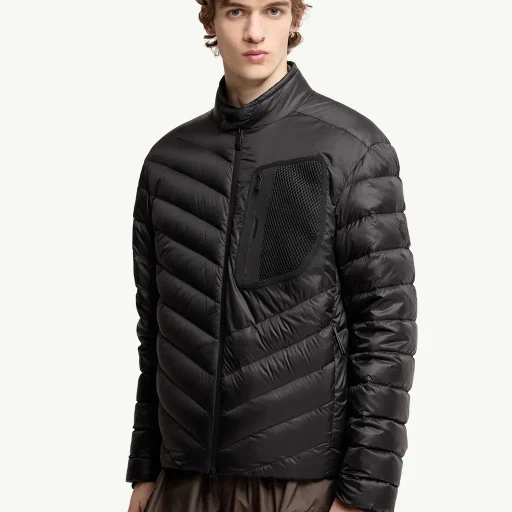 Mackinac Diagonal-Quilted Down Biker Jacket