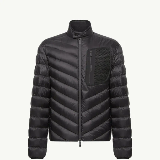 Mackinac Diagonal-Quilted Down Biker Jacket