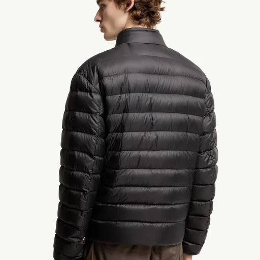 Mackinac Diagonal-Quilted Down Biker Jacket